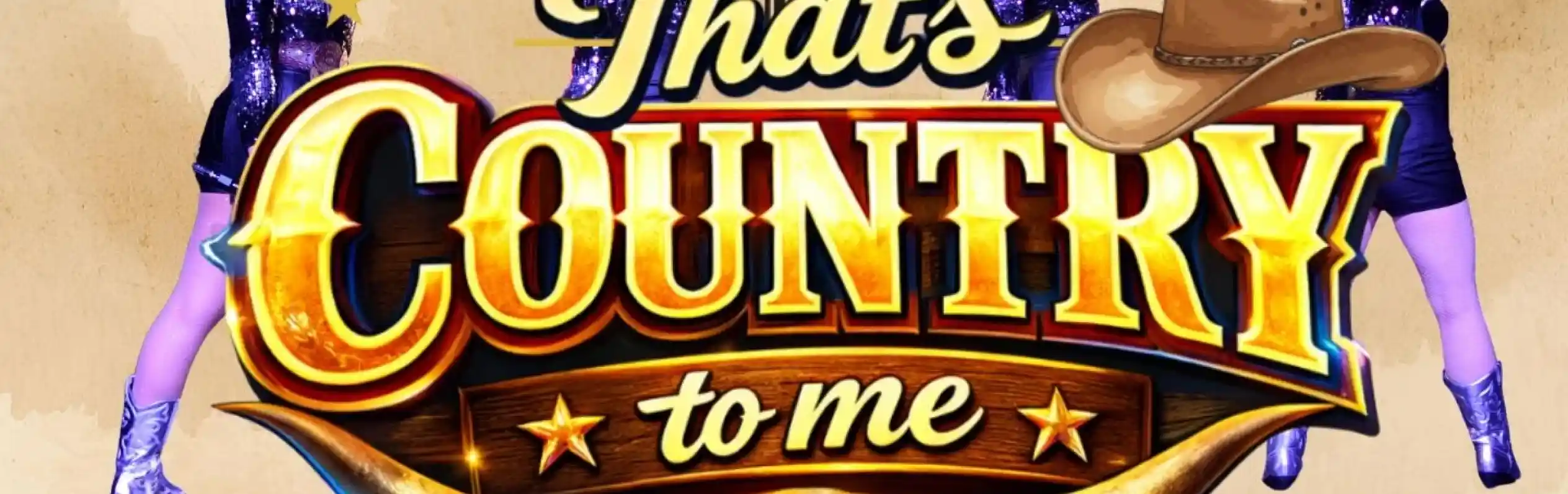 Four female performers in shiny costumes strike a pose against a light background featuring a large "That's Country to Me" logo with a guitar and cowboy hat.