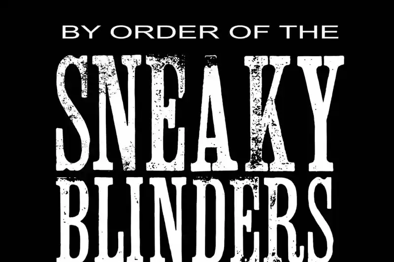 A bold, black and white graphic featuring the text "By Order of the Sneaky Blinders, 3 Piece Party Band" in a distressed font.