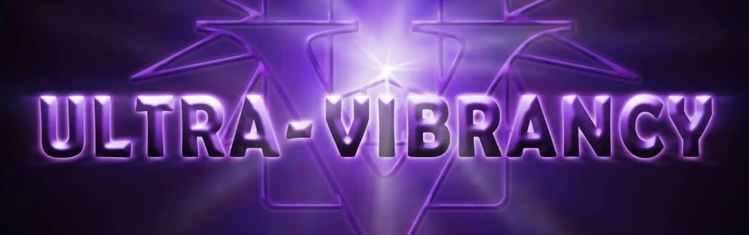 A stylized logo featuring the words "ULTRA-VIBRANCY" in bold, purple letters. The background is dark with a radiant star-like design emanating from the center.